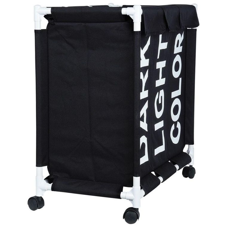 Vilde, kosz na pranie na kółkach, trzykomorowy, 137l