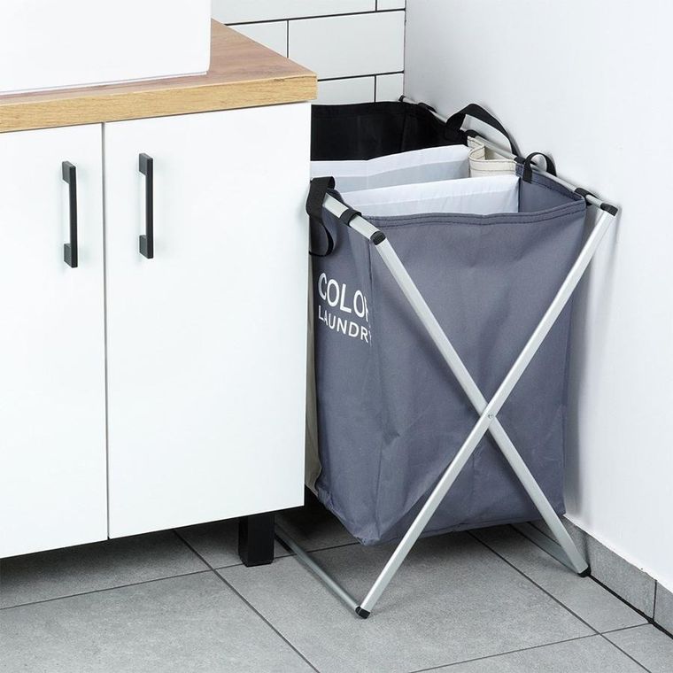 Vilde, kosz na pranie, składany, trzykomorowy, 105l