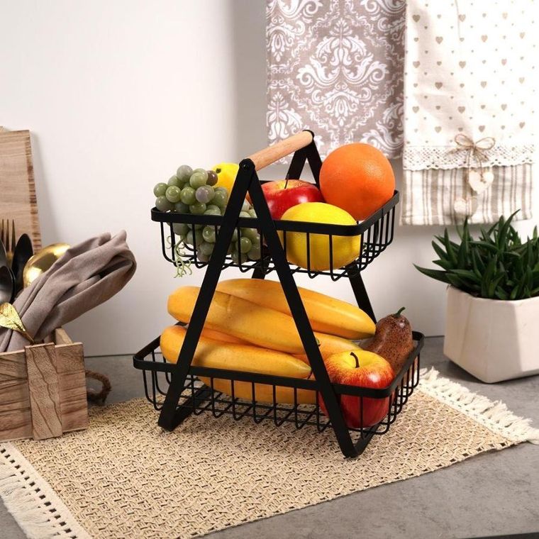 Vilde, koszyk dwupoziomowy, metalowy, czarny loft, 27-17,5-29 cm