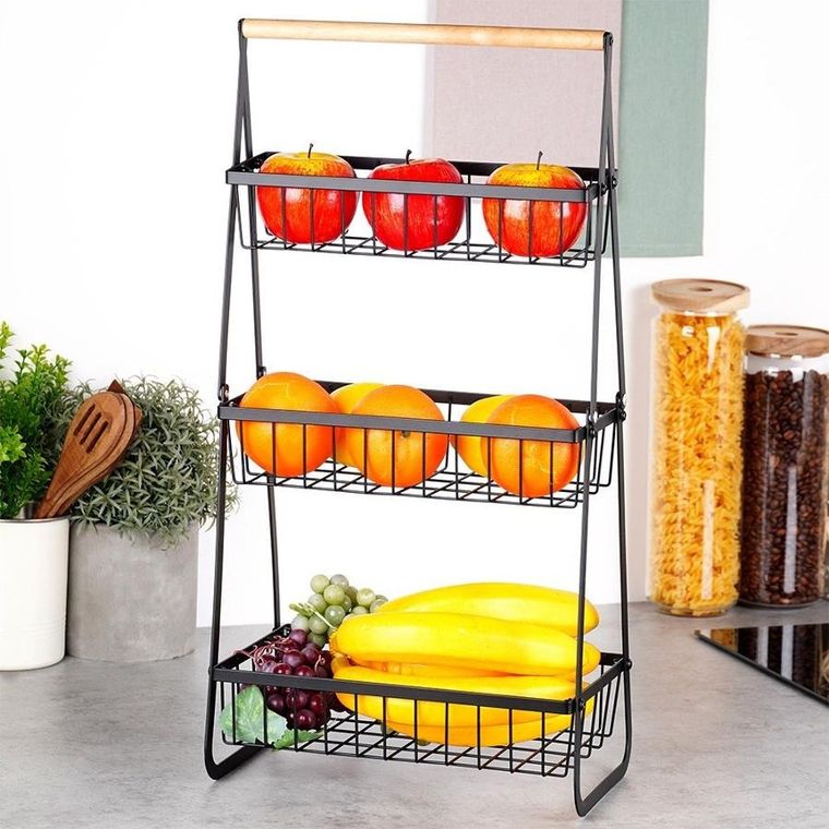 Vilde, koszyk na owoce metalowy, 3-poziomowy, czarny