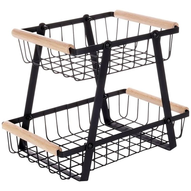 Vilde, koszyk na owoce, metalowy czarny, 2-poziomowy