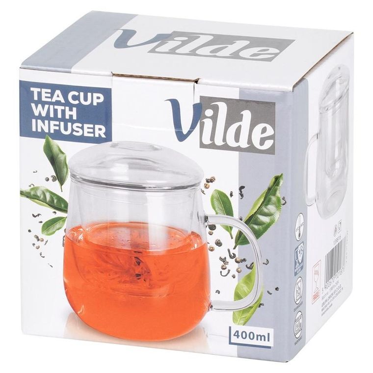 Vilde, kubek z zaparzaczem i pokrywką, szklany, 400 ml