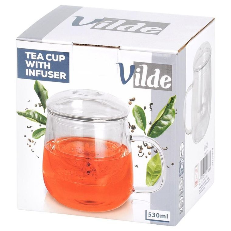 Vilde, kubek z zaparzaczem i pokrywką, szklany, 530 ml