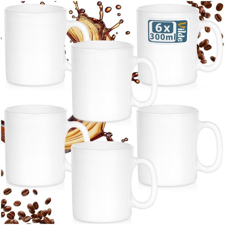 Vilde, kubki szklane, białe, 300 ml, 6 szt.