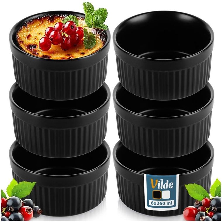 Vilde, miseczki do zapiekania ceramiczne, czarne, 260 ml, 6 szt.