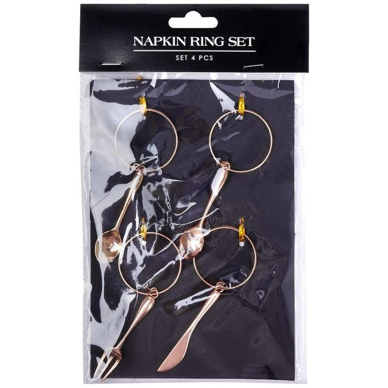 Vilde, obrączki na serwetki, metalowe złote sztućce, 4 szt.
