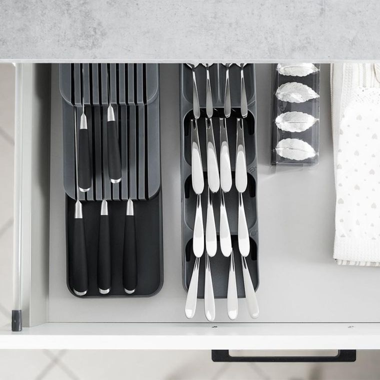 Vilde, organizer do szuflady na noże kuchenne, szary, 39-14.5-7.5 cm