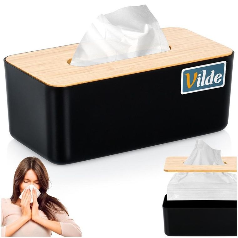 Vilde, pojemnik na chusteczki, czarny, 24-13-9,5 cm