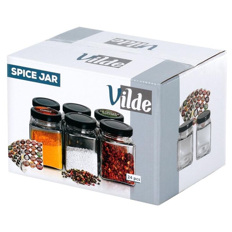 Vilde, pojemnik na przyprawy, szklany, 100 ml, 24 szt. + 90 naklejek