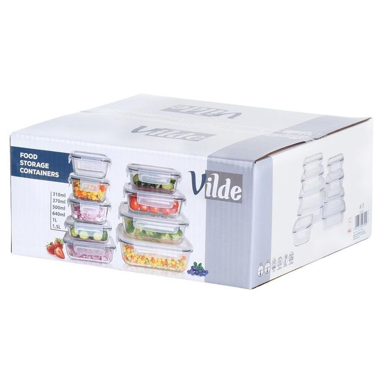 Vilde, pojemniki na żywność, szklane z pokrywką i uszczelką, 9 szt.