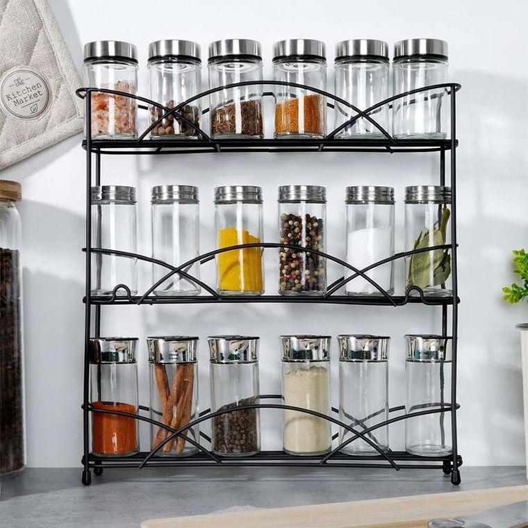 Vilde, półka na przyprawy, metalowa, czarna, 33.5-6.5-33.5 cm
