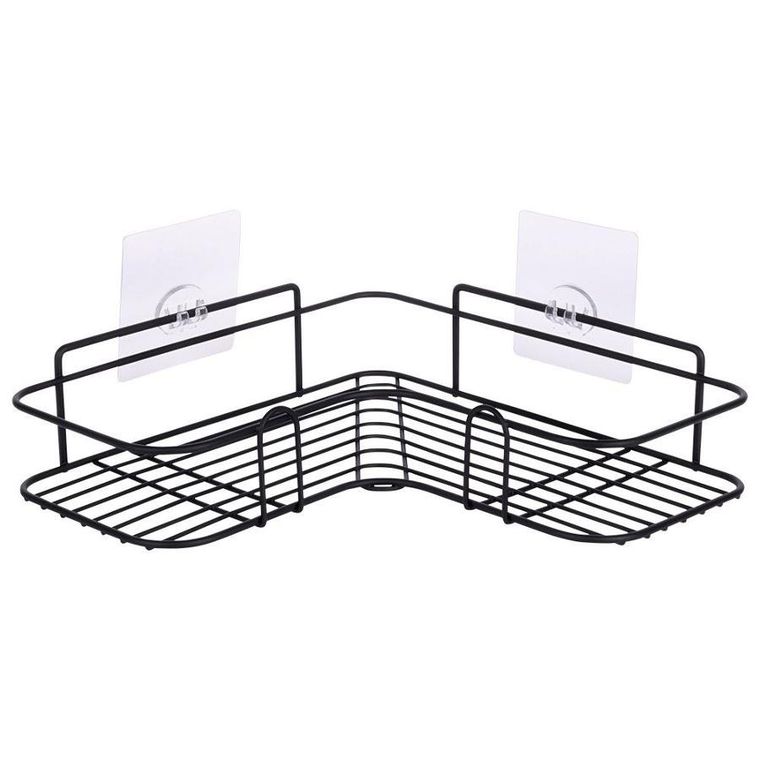 Vilde, półka pod prysznic, metalowa czarna, przyklejana, 26.5-26.5-6.5 cm