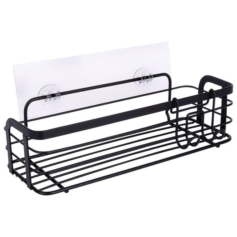 Vilde, półka pod prysznic, metalowa czarna, przyklejana, 29.5-10.5-8 cm