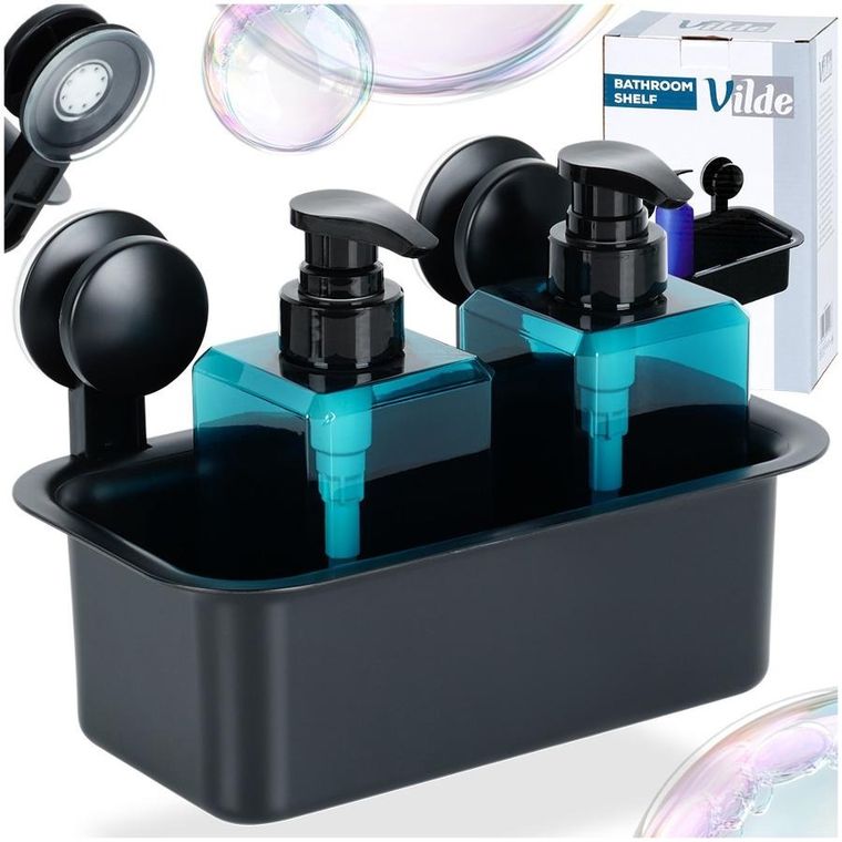 Vilde, półka pod prysznic na przyssawki, czarna, 23,5-13,5-15 cm