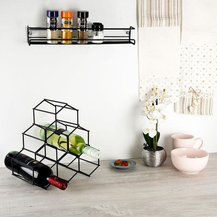 Vilde, półka ścienna na przyprawy, metalowa, czarna loft, 40-6.5-6.5 cm