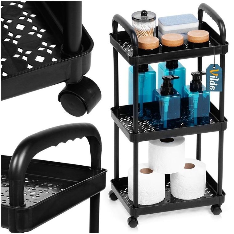 Vilde, regał na kółkach, 3-poziomowy, czarny, 30-21-61 cm