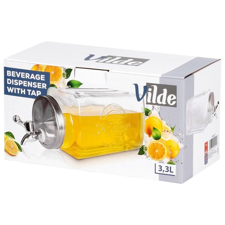 Vilde, słój do napojów z kranikiem, szklany, do lodówki, 3,3l