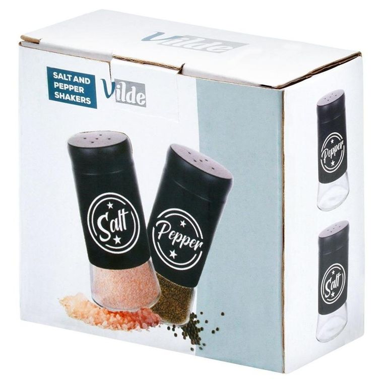 Vilde, solniczka i pieprzniczka, szklana, czarna, 2 szt.