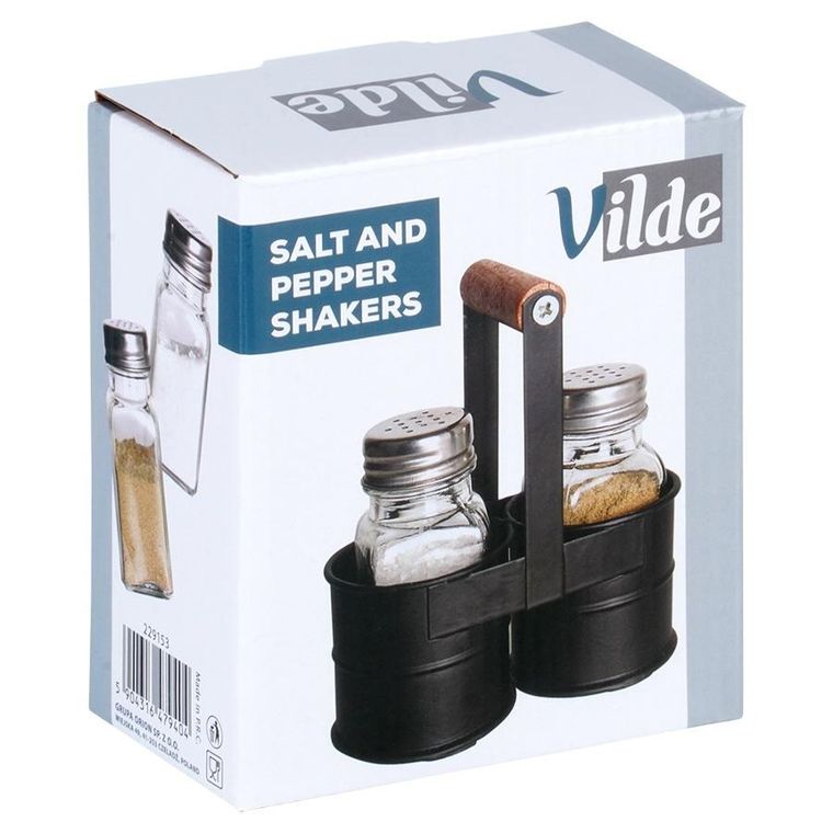 Vilde, solniczka i pieprzniczka ze stojakiem, 3 el.