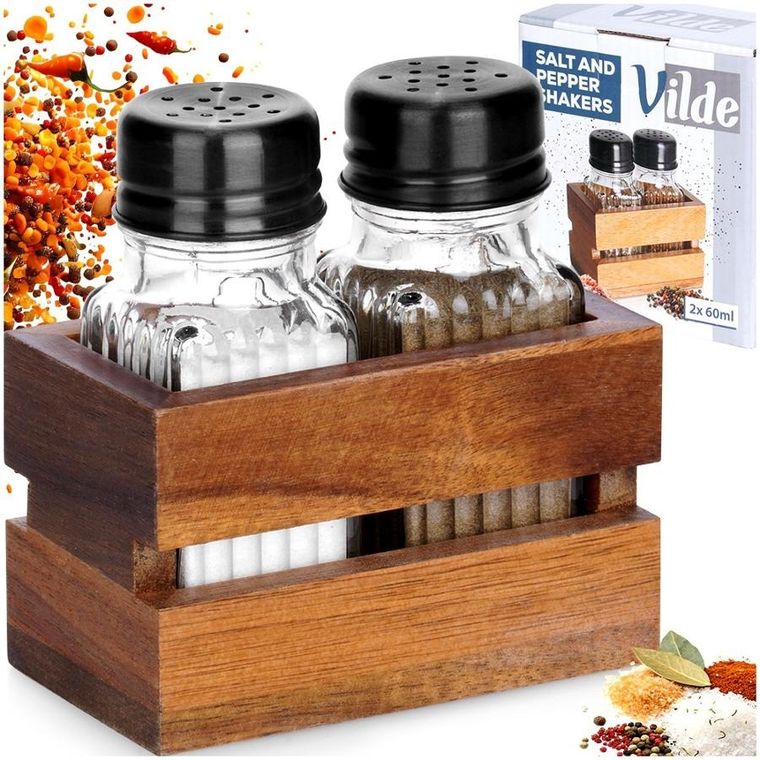 Vilde, solniczka i pieprzniczka ze stojakiem, 3 elementy