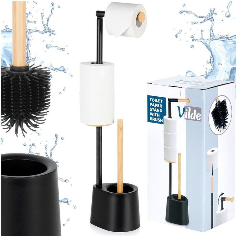 Vilde, stojak na papier toaletowy ze szczotką, czarny, 66 cm
