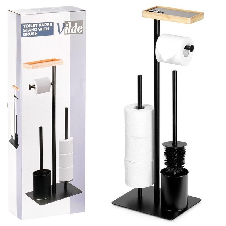 Vilde, stojak na papier toaletowy, ze szczotką, czarny, 68,5 cm