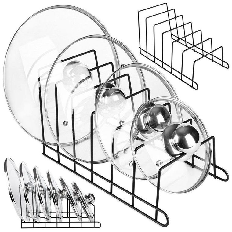 Vilde, stojak na pokrywki i talerze, metalowy, czarny, 34-18-18 cm