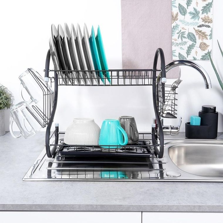 Vilde, suszarka na naczynia, czarna, 2-poziomowa, 52-24.5-38 cm