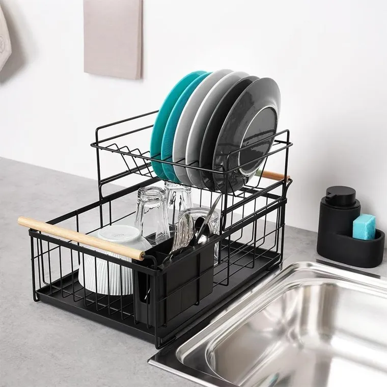 Vilde, suszarka na naczynia, czarna dwupoziomowa, 48-29-28.5 cm