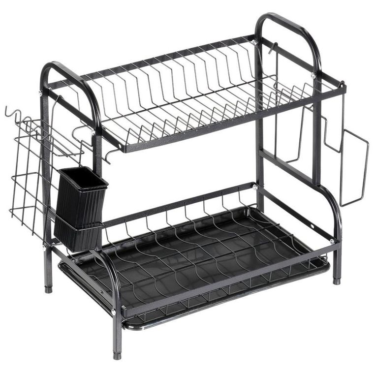 Vilde, suszarka na naczynia, metalowa, czarna, 2-poziomowa, 52-24,5-40 cm