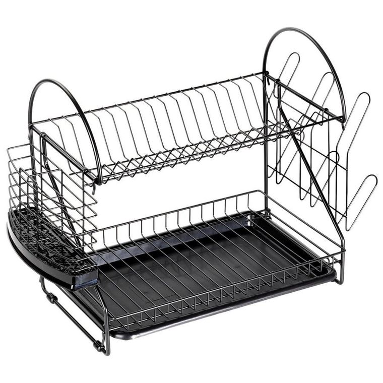 Vilde, suszarka na naczynia, metalowa, czarna, 2-poziomowa, 53-24-38,5 cm