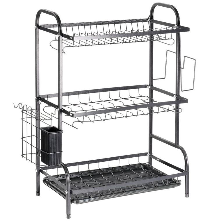Vilde, suszarka na naczynia, metalowa, czarna, 3-poziomowa, 54,5-24,5-60 cm