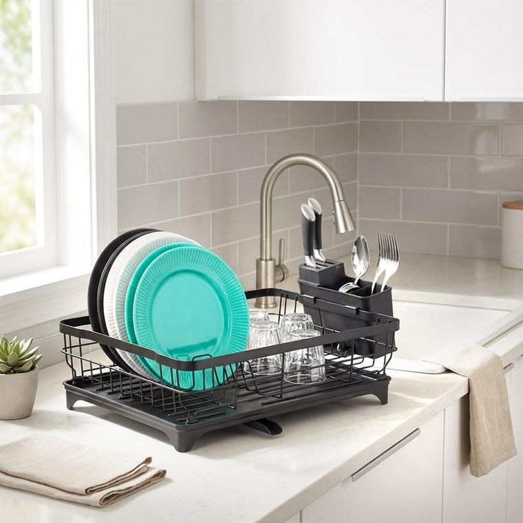 Vilde, suszarka na naczynia, metalowa, czarna, 48-32,5-18,5 cm