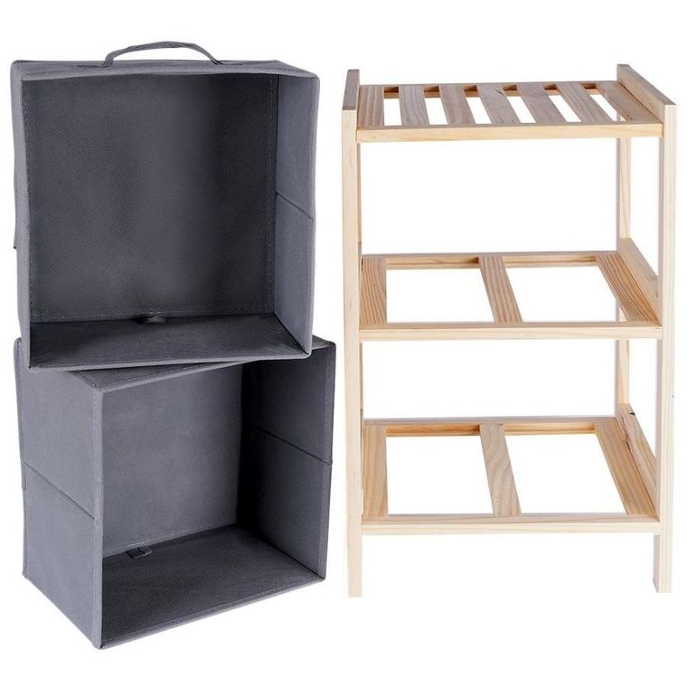 Vilde, szafka drewniana szara z dwoma szufladami, 46 cm