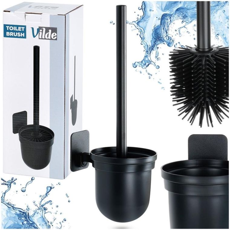 Vilde, szczotka do toalety, silikonowa z pojemnikiem wisząca, czarna, 35 cm