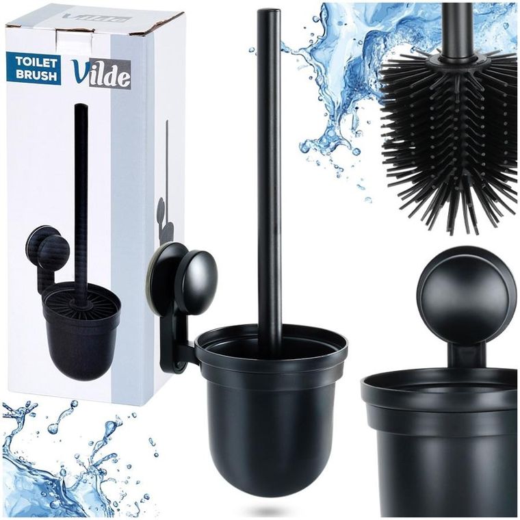 Vilde, szczotka do toalety, silikonowa z pojemnikiem, wisząca, czarna, 35 cm