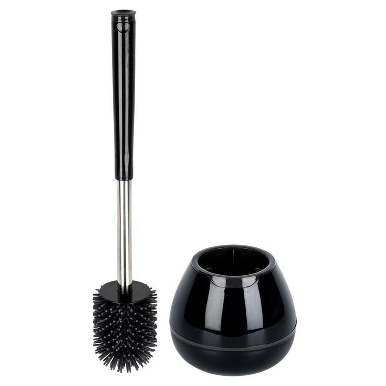 Vilde, szczotka do toalety silikonowa ze stojakiem i szczypcami, czarna, 42 cm