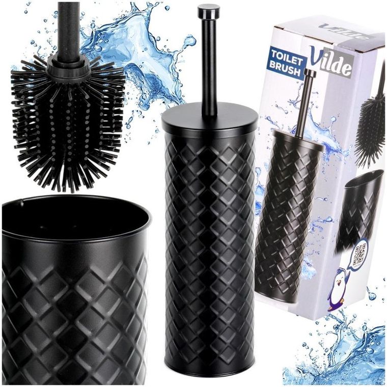 Vilde, szczotka do toalety, silikonowa, ze stojakiem metalowym, czarna, 38-10 cm