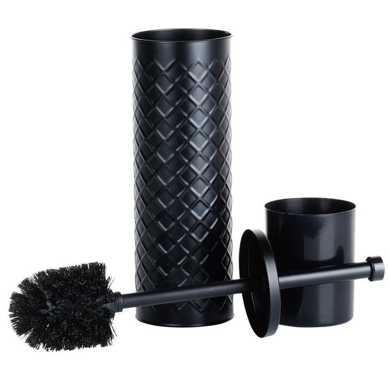 Vilde, szczotka do toalety ze stojakiem, metalowa czarna, 38-10 cm