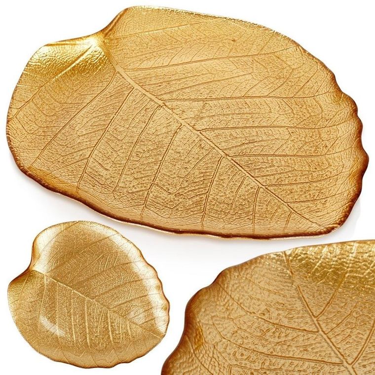 Vilde, talerz do serwowania, szklany, złoty, liść, 27,5-24 cm