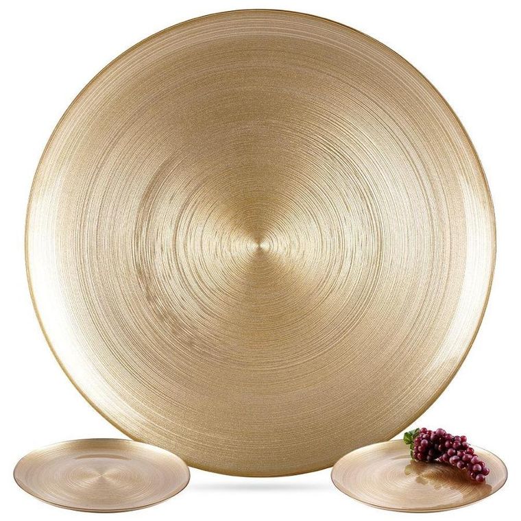 Vilde, talerz obiadowy, płytki duży, szklany, złoty / patera, 32.5 cm