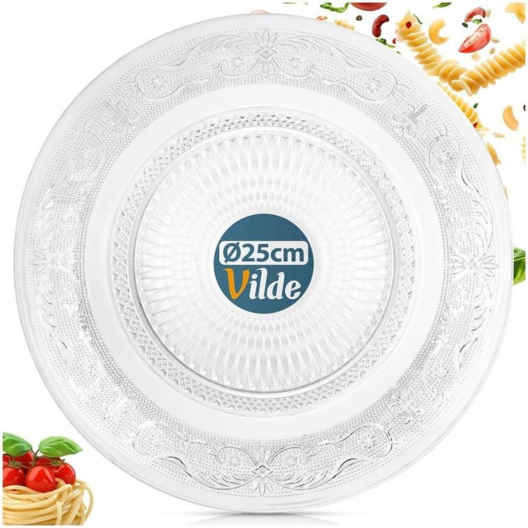 Vilde, talerz obiadowy płytki, szklany, patera, 25 cm