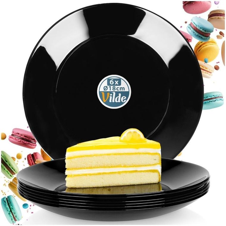 Vilde, talerze deserowe szklane, czarne, 18 cm, 6 szt.