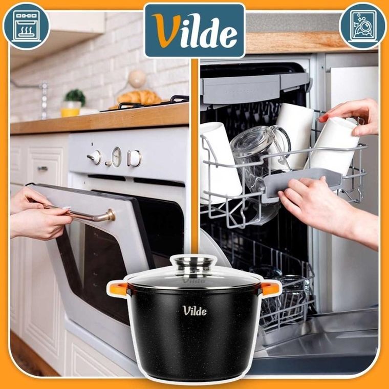 Vilde, Terruna Aroma, garnek ze szklaną pokrywką, granitowy, 28 cm, 9,7l