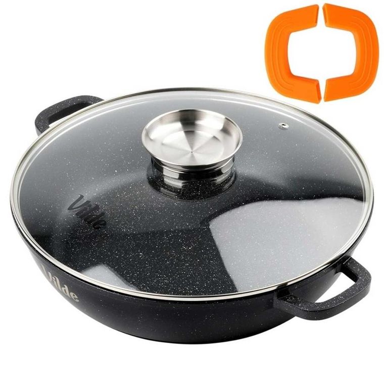 Vilde, Terruna Aroma, patelnia granitowa, ze szklaną pokrywką, głęboka, 32 cm, 4,7l