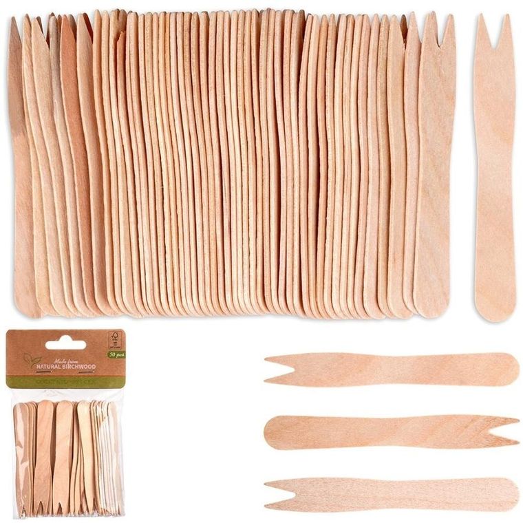 Vilde, widelczyki do przekąsek, frytek, drewniane, 8,5 cm, 50 szt.