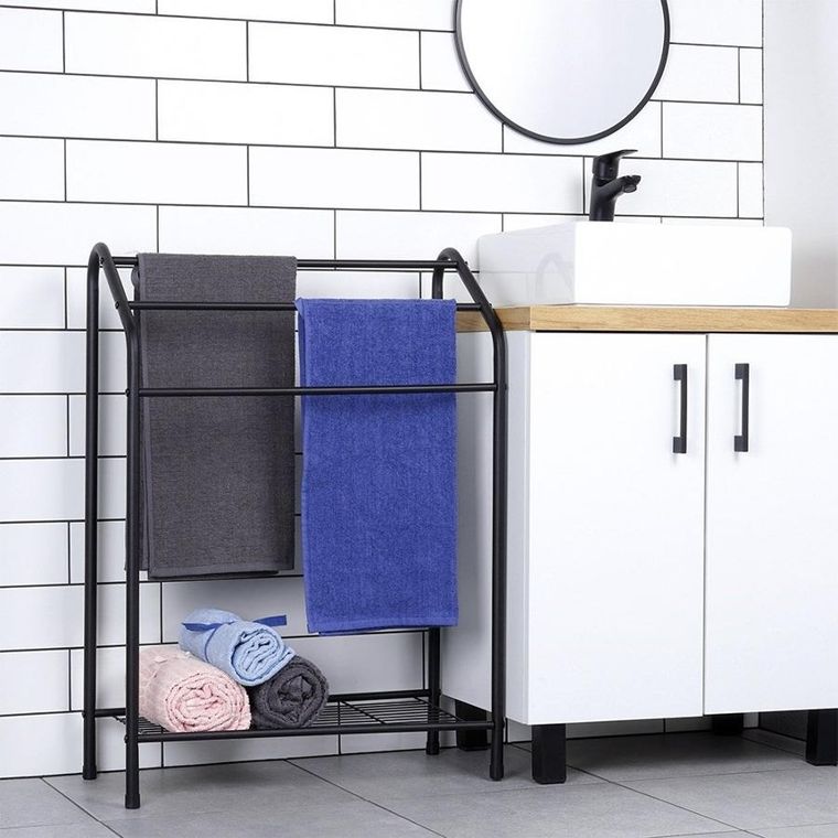 Vilde, wieszak na ręczniki stojący, metalowy, czarny