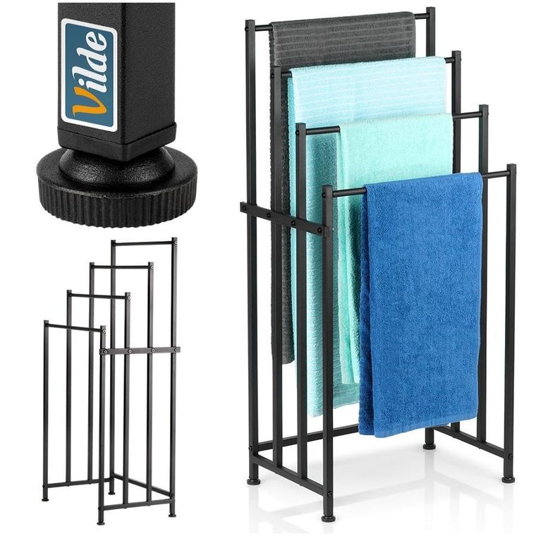 Vilde, wieszak na ręczniki stojący, metalowy, czarny