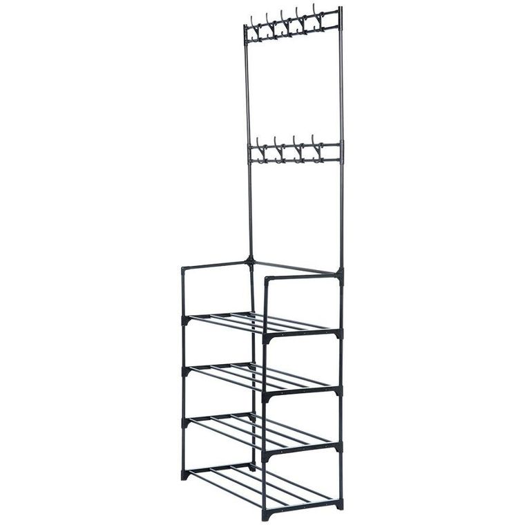 Vilde, wieszak na ubrania z regałem na buty, metalowy, czarny, 57-28-156 cm