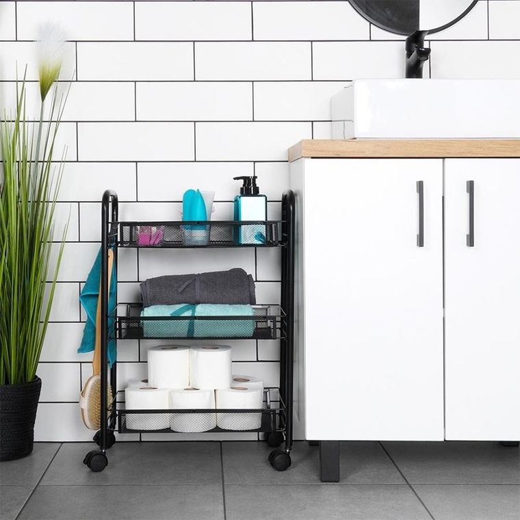 Vilde, wózek do przechowywania, metalowy czarny, 3-poziomowy